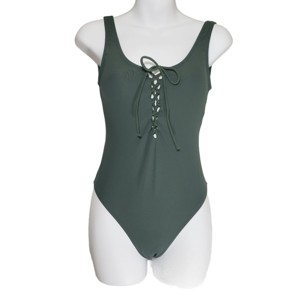 Xhilaration Women's Ribbed Lace Up One-Piece